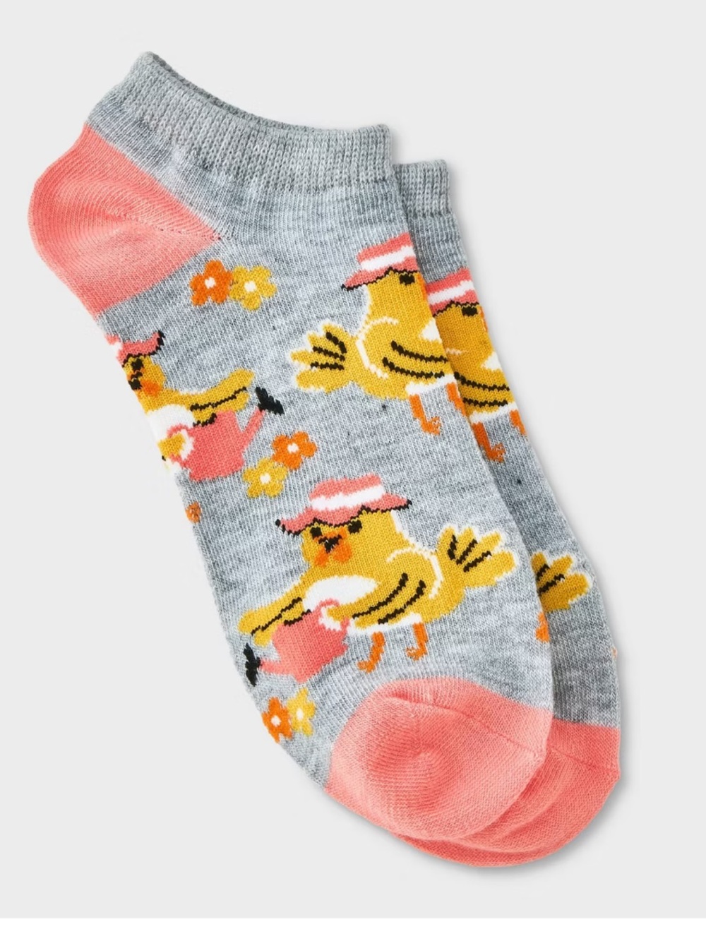 Gray & Coral gardening Bird Pattern low cut Socks